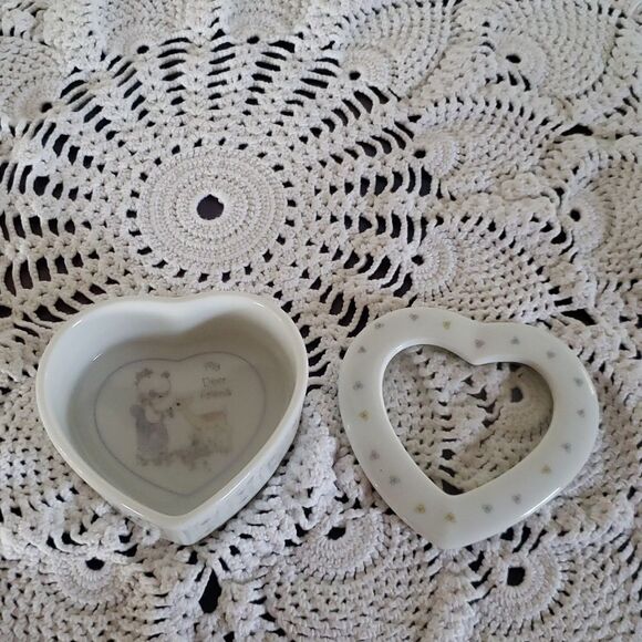 Vtg 1988 Precious Moments "My Deer Friend" Heart Shaped Porcelain Trinket Box - Picture 2 of 6